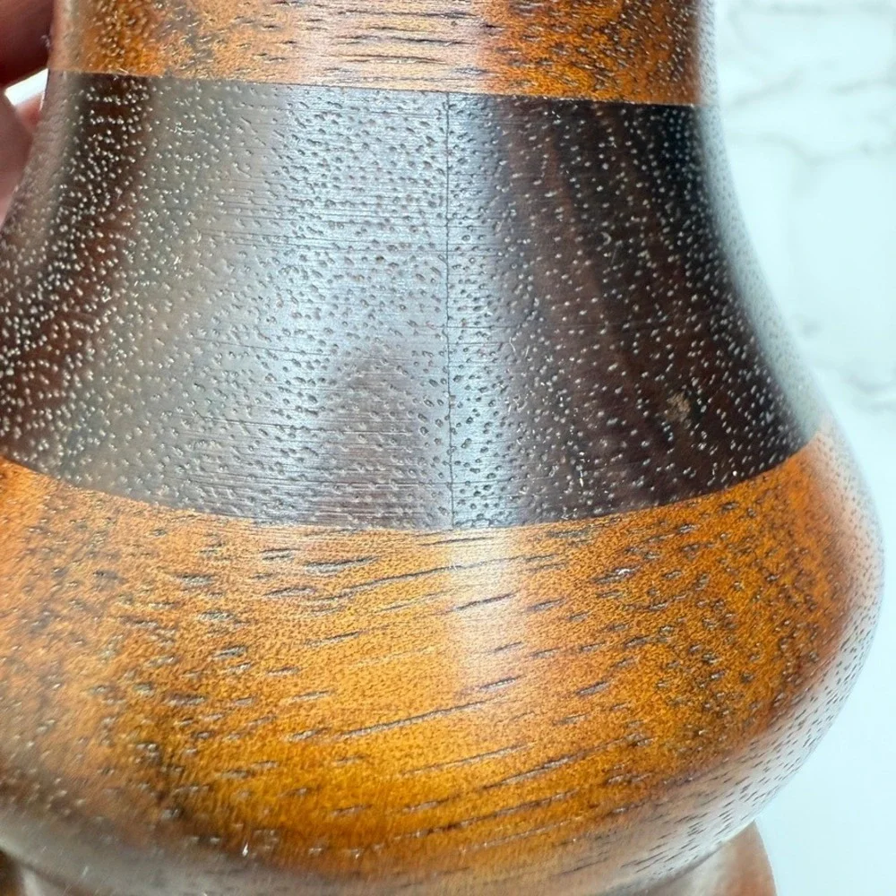 Hand Turned Wood Vase Striped Wood Decor Accent‎ Piece Rich Grain Artist Signed